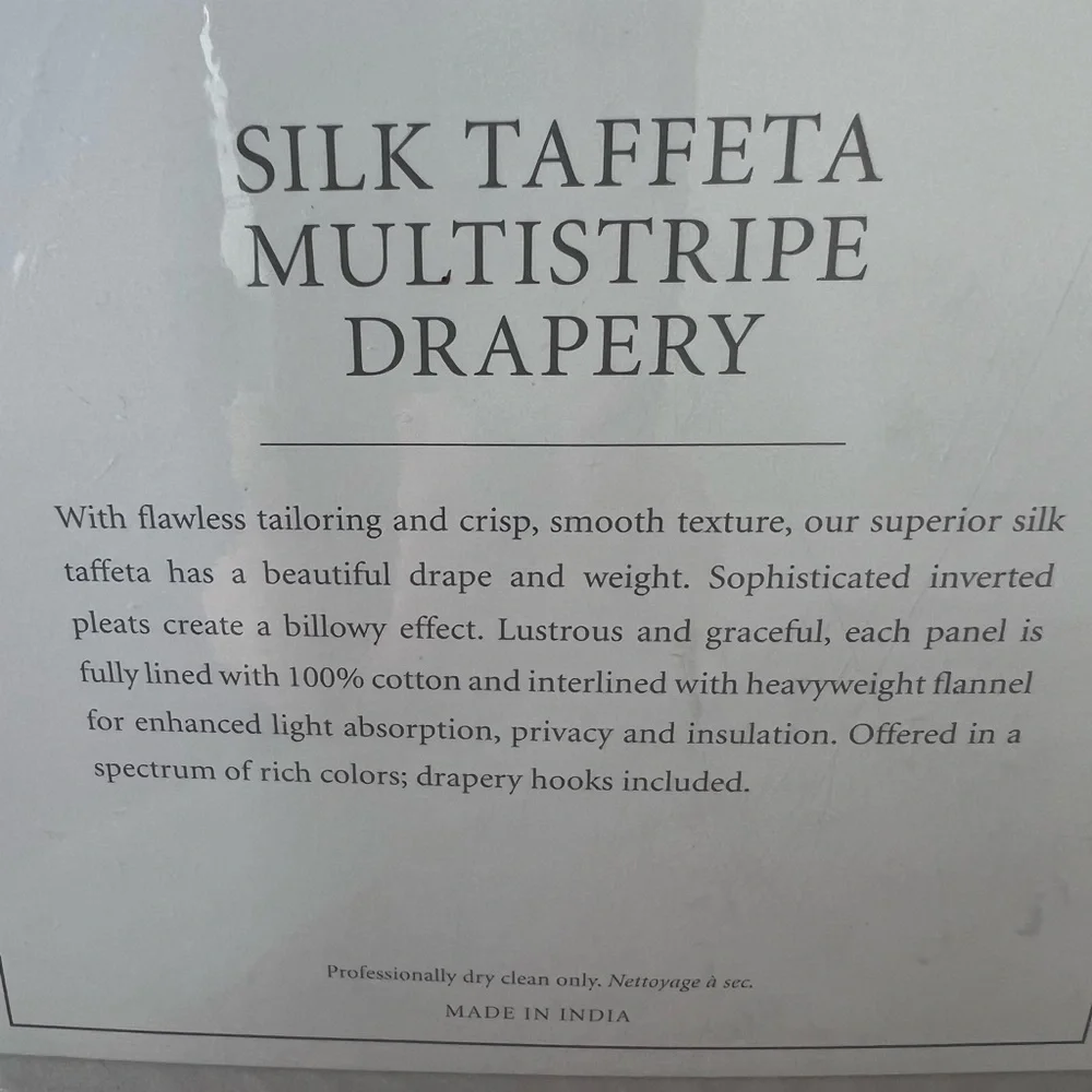 RESTORATION HARDWARE ~ NEW Silk Taffeta Multi-stripe Drapery. 50 x 96.